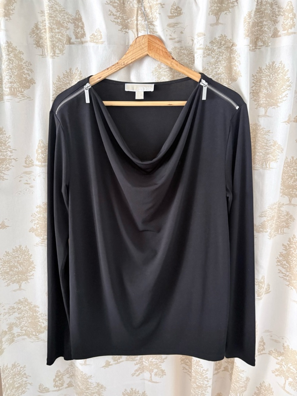 MICHAEL Michael Kors Black Cowl Neck Top with Shoulder Details -M